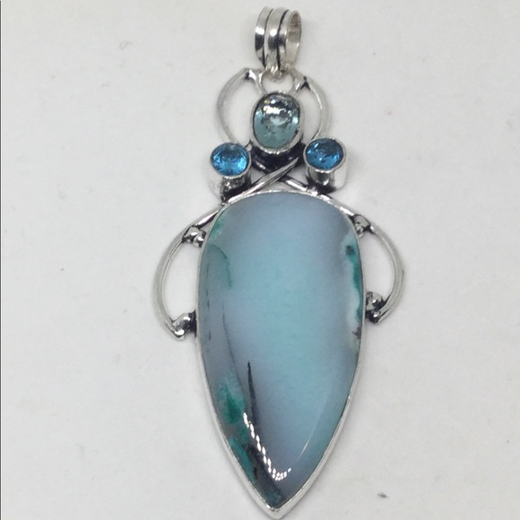 Dendrite Opal Pendant with Aquamarine - SOLD - Picture 1 of 1